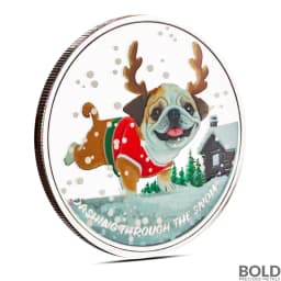 1 oz Dog Dashing Through the Snow Silver Round (Color)