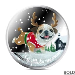 1 oz Dog Dashing Through the Snow Silver Round (Color)