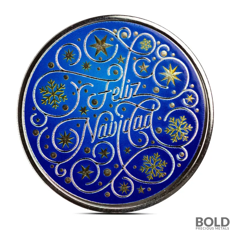 1 oz Feliz Navidad Silver Round (Color)