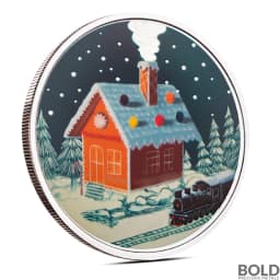 1 oz Gingerbread House Silver Round (Color)