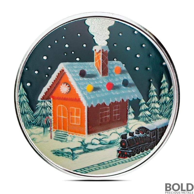1 oz Gingerbread House Silver Round (Color)