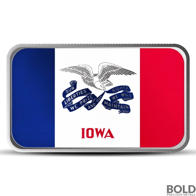 1 oz Iowa State Flag Silver Bar (Colored)