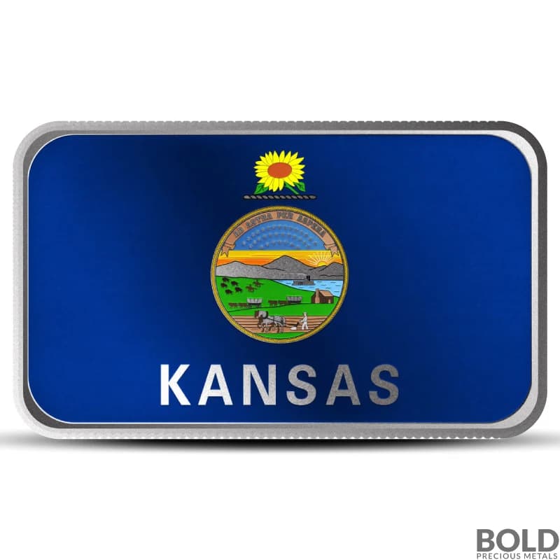 1 oz Kansas State Flag Silver Bar (Colored)