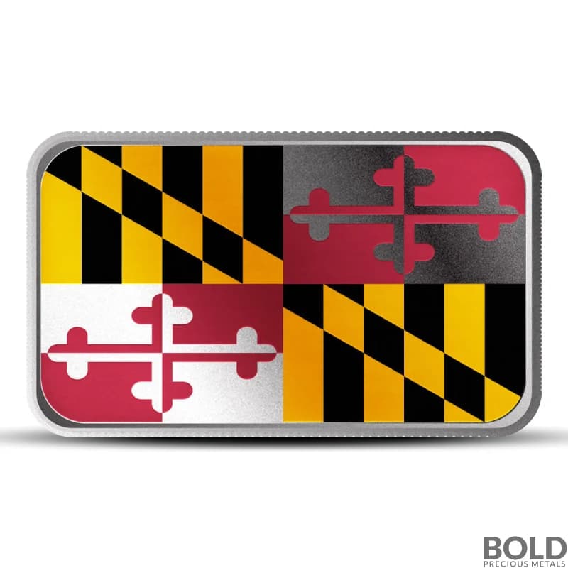 1 oz Maryland State Flag Silver Bar (Colored)