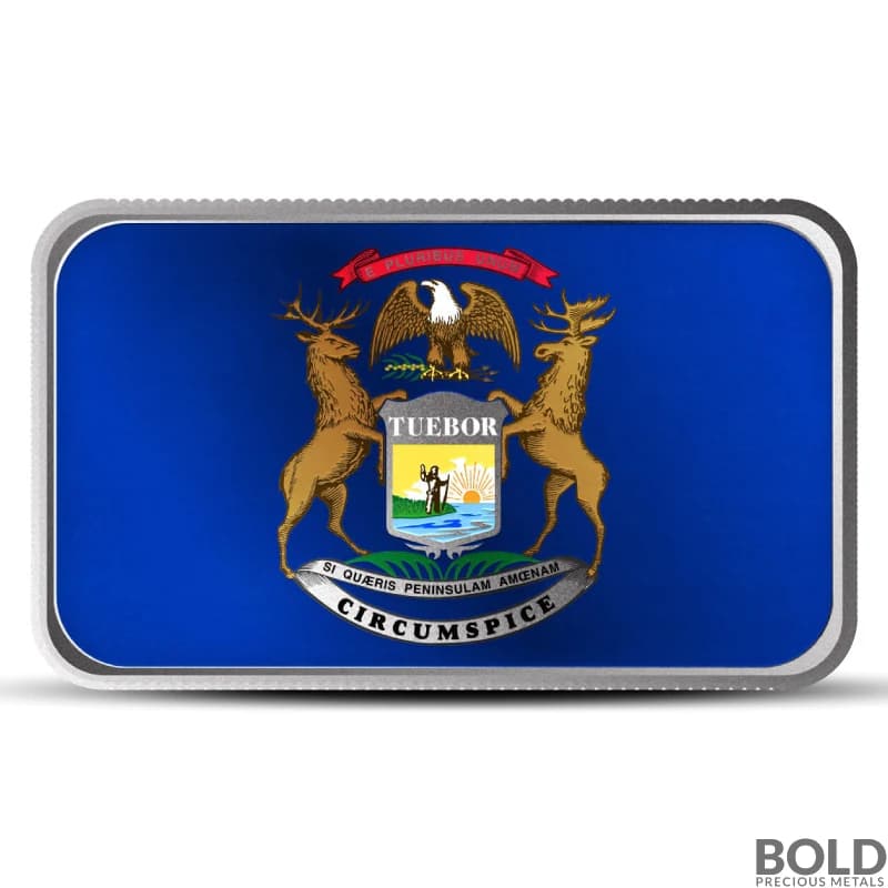 1 oz Michigan State Flag Silver Bar (Colored)