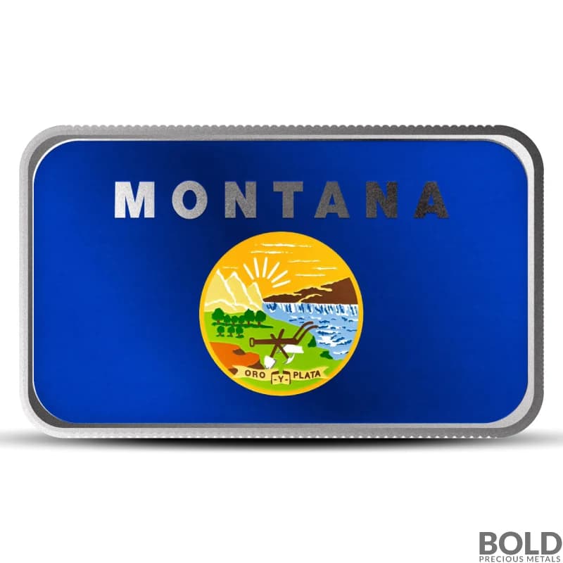1 oz Montana State Flag Silver Bar (Colored)