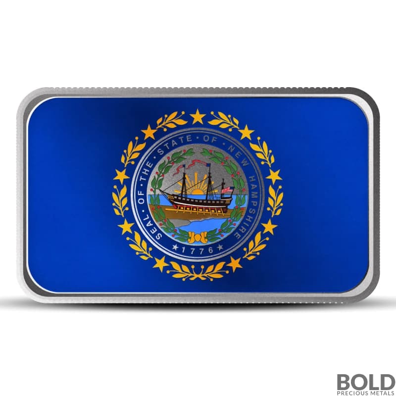 1 oz New Hampshire State Flag Silver Bar (Colored)