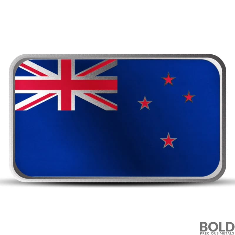 1 oz New Zealand Country Flag Silver Bar (Colored)