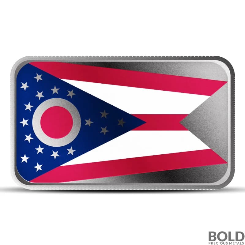 1 oz Ohio State Flag Silver Bar (Colored)