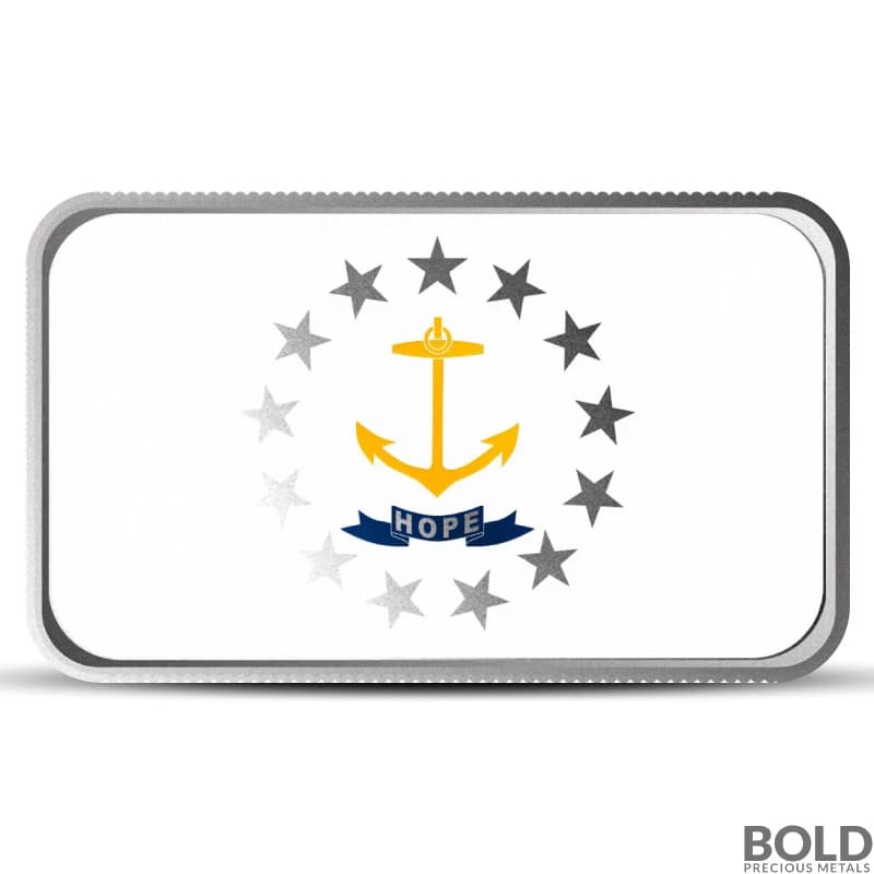 1 oz Rhode Island State Flag Silver Bar (Colored)
