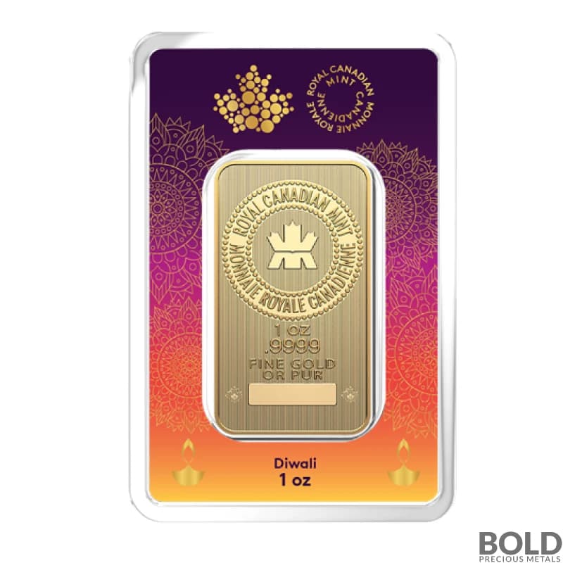 1 oz Royal Canadian Mint (RCM) Diwali Gold Bar (In Assay)