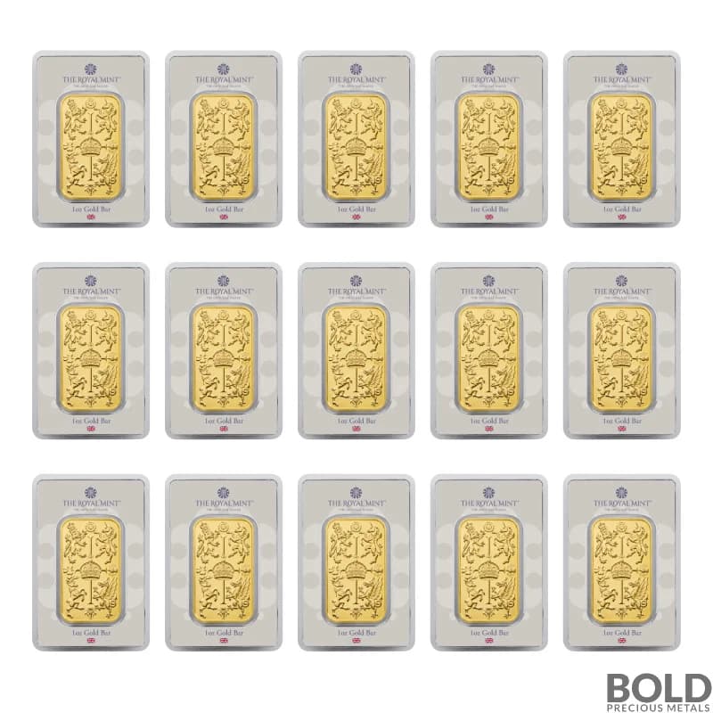 1 oz Royal Mint Celebration Gold Bar (Lot of 15) 999.9 Fine Gold