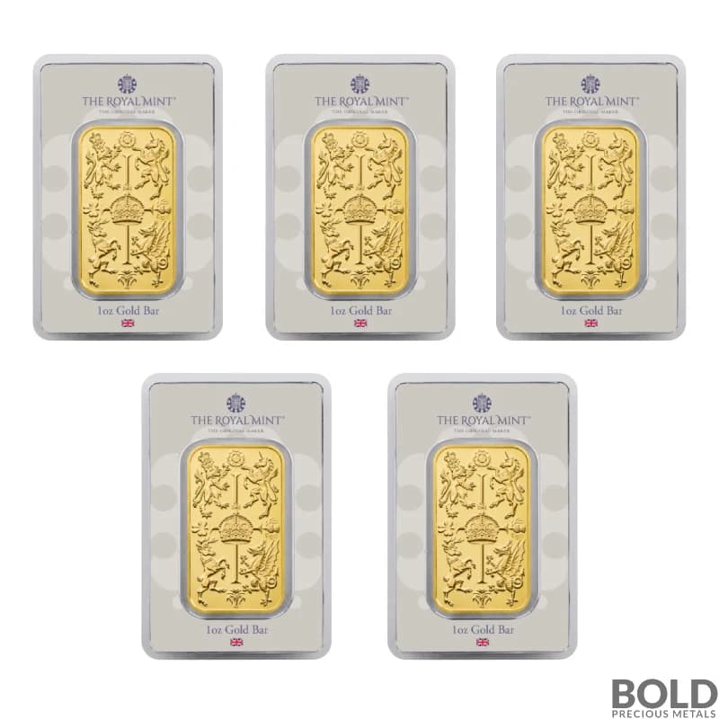 1 oz Royal Mint Celebration Gold Bar (Lot of 5) 999.9 Fine Gold