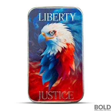 1 oz Scottsdale Patriotic Liberty and Justice Bald Eagle Silver Bar (Color)