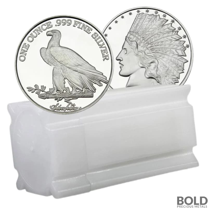 1 oz SilverTowne $10 Indian Design Silver Round (Tube of 20)