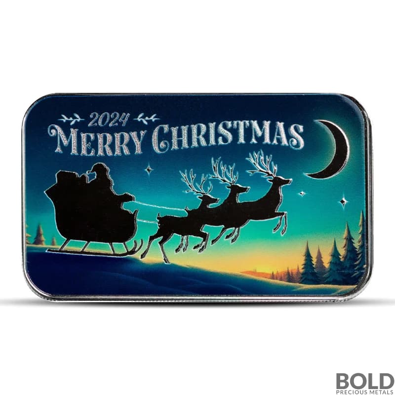 1 oz Starlit Sleigh Ride Silver Bar (Color)