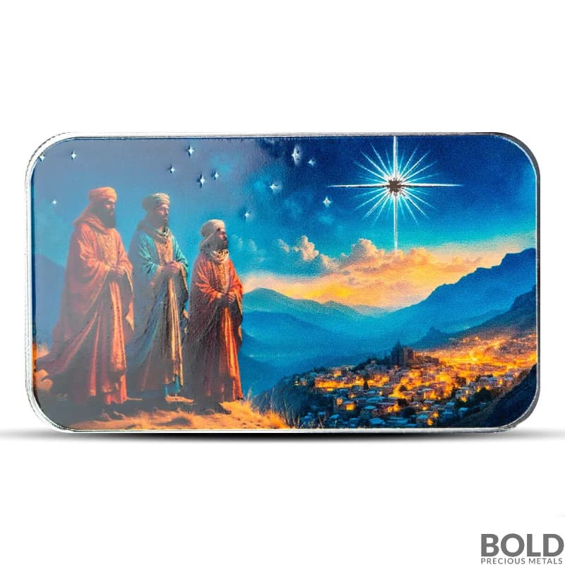1 oz The Three Wise Men’s Journey to Bethlehem Silver Bar (Color)