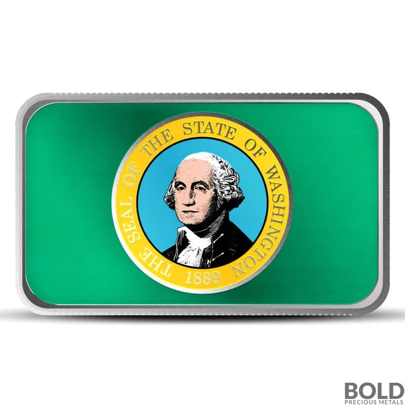 1 oz Washington State Flag Silver Bar (Colored)