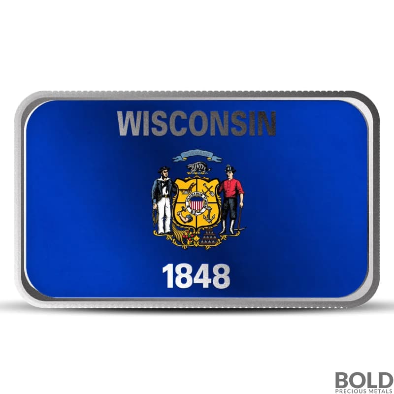 1 oz Wisconsin State Flag Silver Bar (Colored)