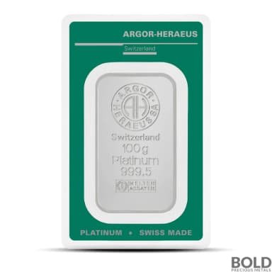100 Gram Argor Heraeus Platinum Bar