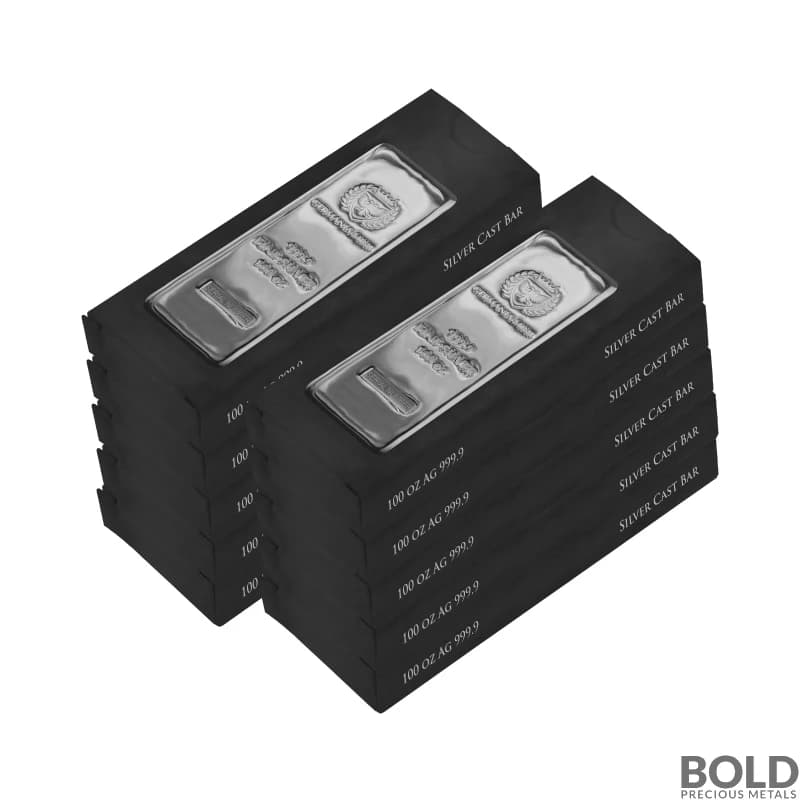 1000 oz Silver - 10 x 100 oz Germania Mint Cast Silver Bars