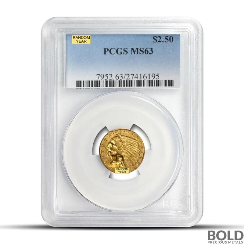$2.50 Indian Quarter Gold Eagle Coin (MS63, NGC or PCGS, Random)