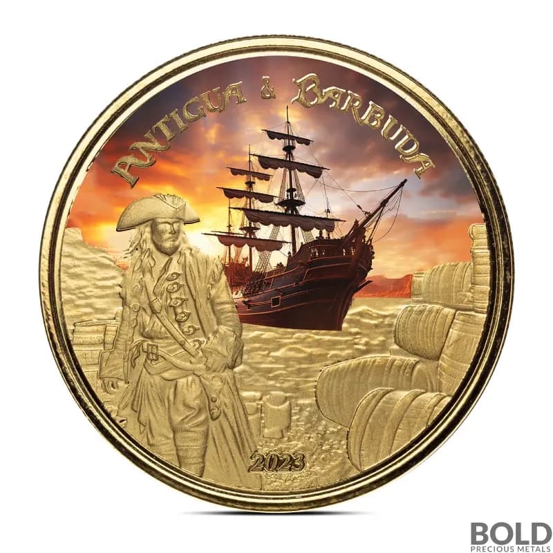 2023 1 oz Antigua & Barbuda Rumrunner Pirate Gold Coin (BU, Colored)