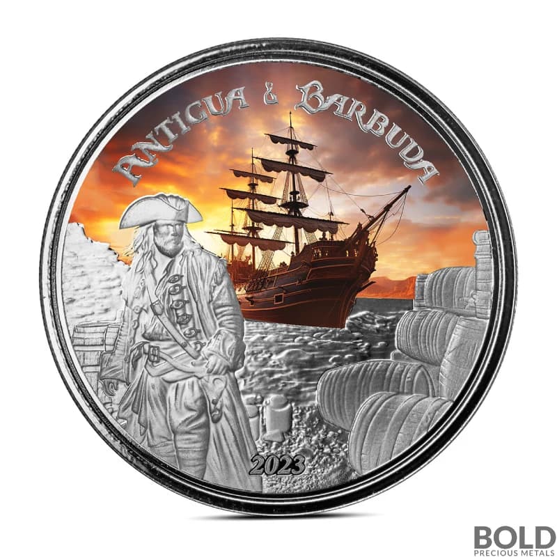 2023 1 oz Antigua & Barbuda Rumrunner Pirate Silver Coin (BU, Colored)