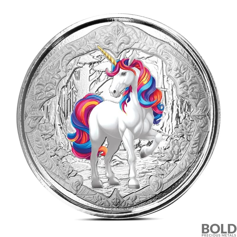2024 1 oz Fiji Unicorn Blossom Silver Coin (Rainbow Color)