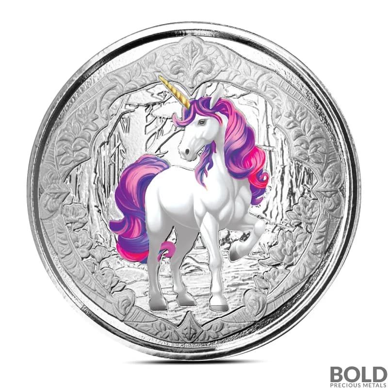 2024 1 oz Fiji Unicorn Veloria Silver Coin (Pink & Purple Color)