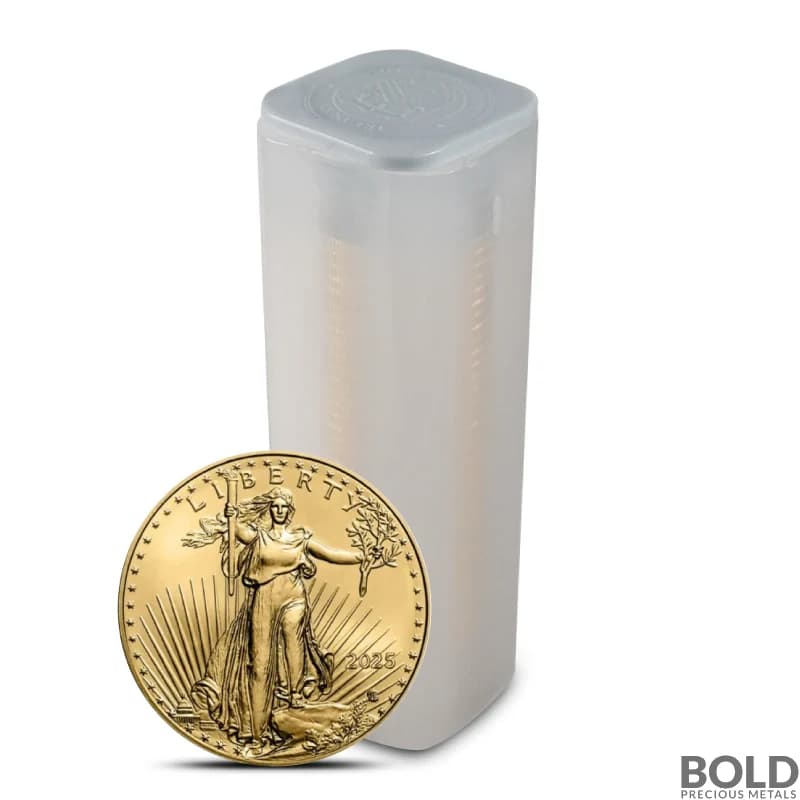 2025 1/4 oz American Gold Eagle 5 Tubes (200 Coins, BU)
