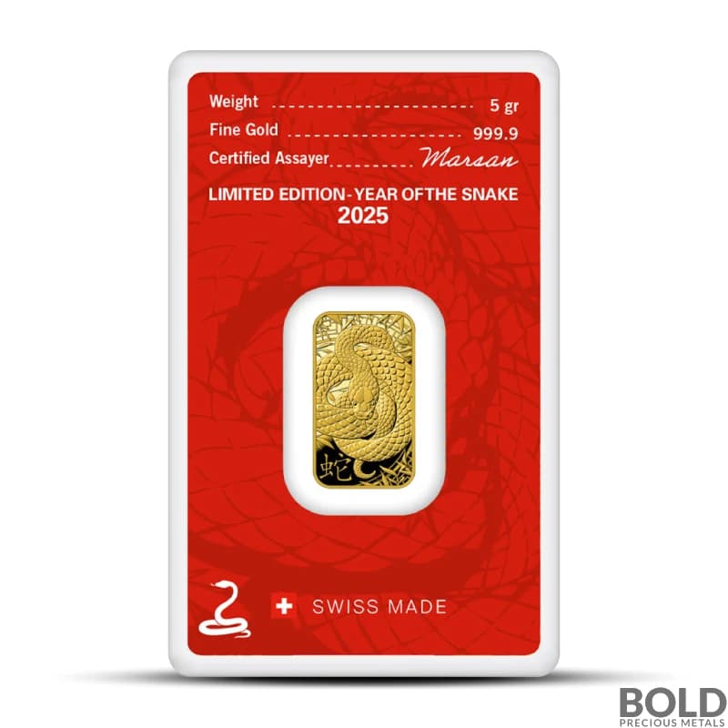 2025 5 Gram Argor Heraeus Lunar YOT Snake Gold Bar (In Assay)