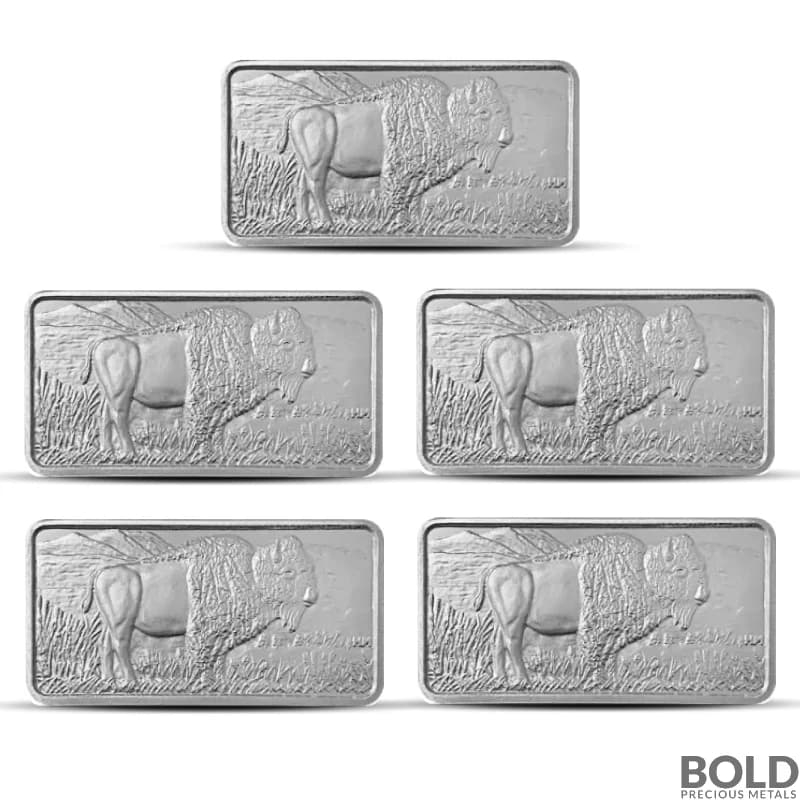 Highland Mint 10 oz Buffalo Silver Bar - Lot of 5