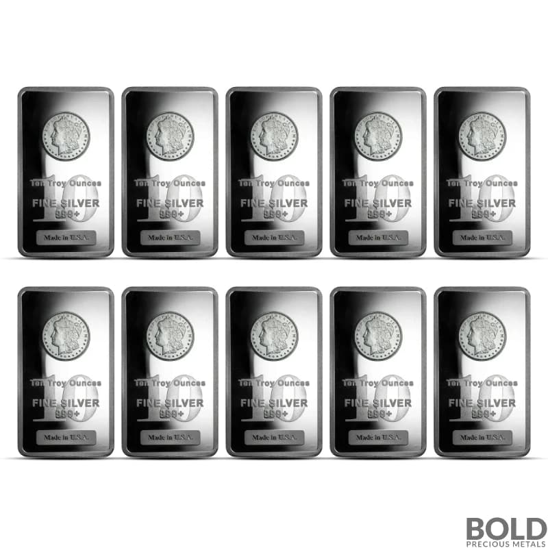 Highland Mint 10 oz Morgan Silver Bar - Lot of 10
