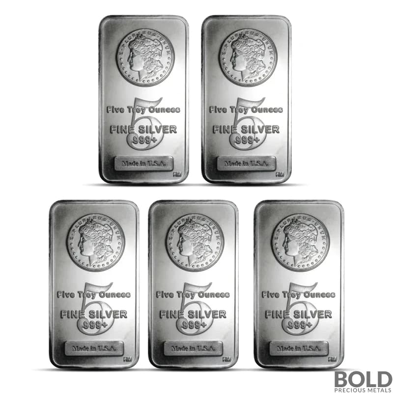 Highland Mint 5 oz Morgan Silver Bar - Lot of 5