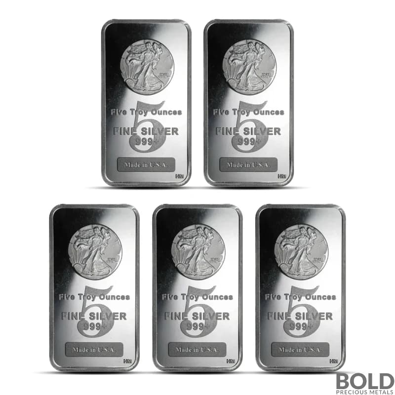 Highland Mint 5 oz Walking Liberty Silver Bar - Lot of 5