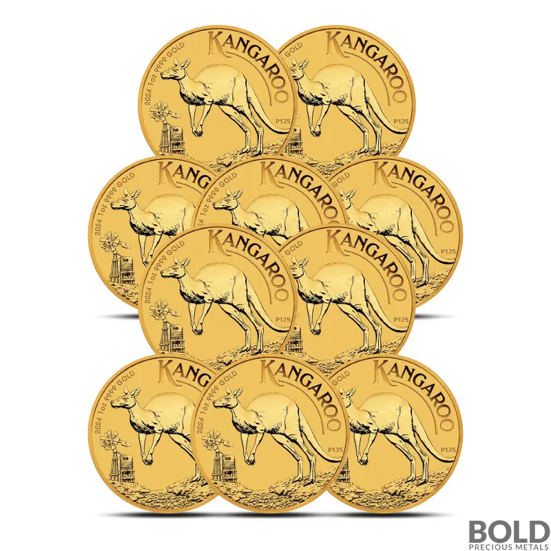 Lot of 10 - 2024 1 oz Perth Kangaroo Gold Coin (BU)