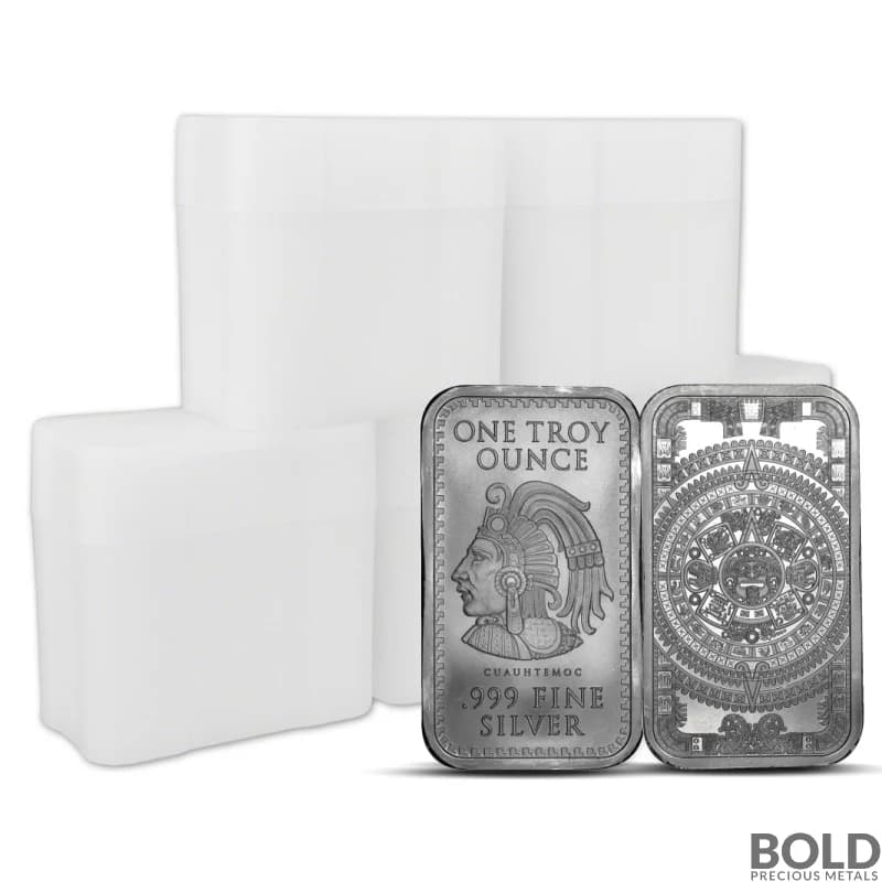 Lot of 100 - 1 oz Aztec Calendar Silver Bar (5 Tube of 20)