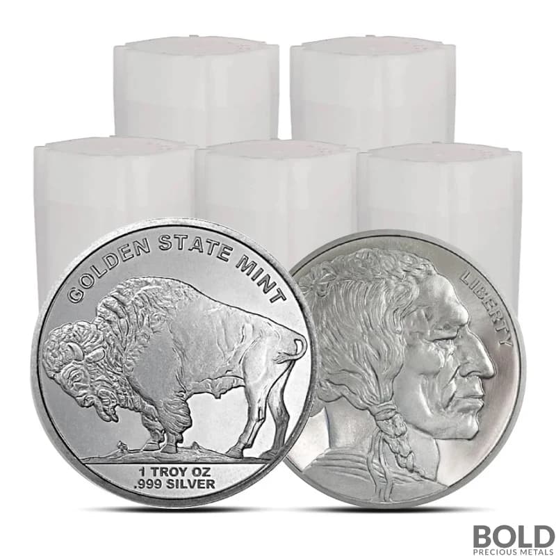 Lot of 100 - 1 oz Golden State Mint Buffalo Silver Round - 5 Tubes of 20
