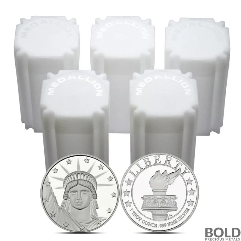 Lot of 100 - 1 oz SilverTowne Lady Liberty Silver Round - 5 Tubes of 20