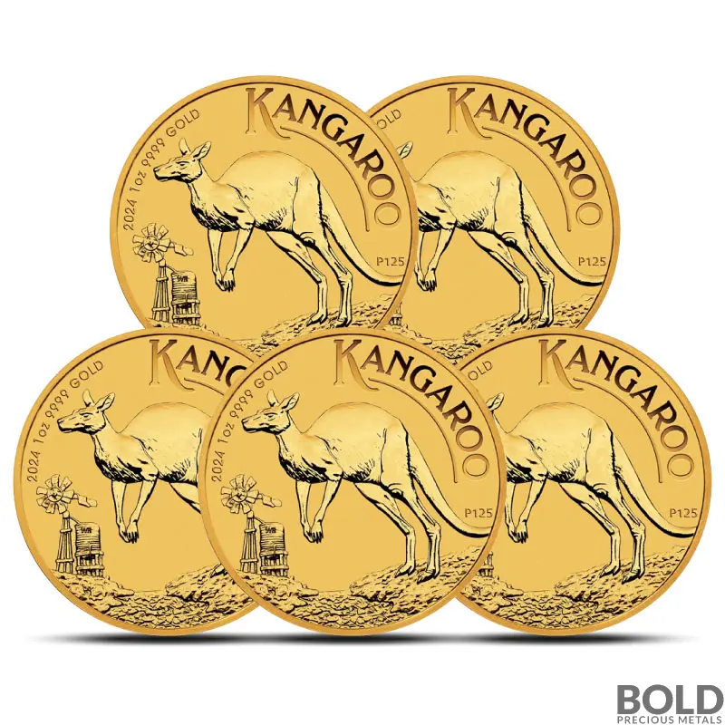 Lot of 5 - 2024 1 oz Perth Kangaroo Gold Coin (BU)