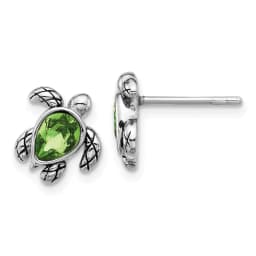rhodium-plated-polished-and-antiqued-green-crystal-august-birthstone-turtle-earrings-ss