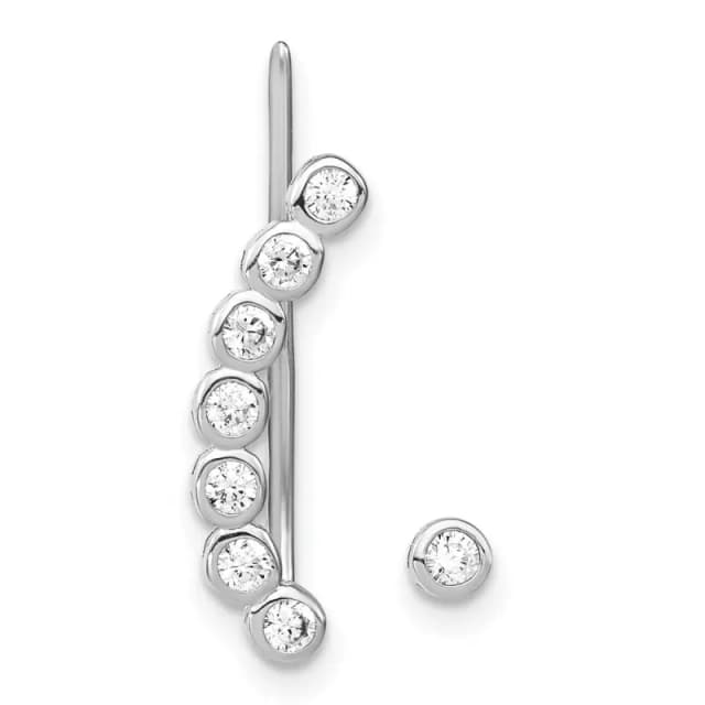 Sterling Silver Rhodium-finished Polished CZ 1 Ear Climber and 1 Stud Earring