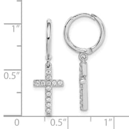 rhodium-plated-cz-cross-dangle-round-hoop-earrings-ss