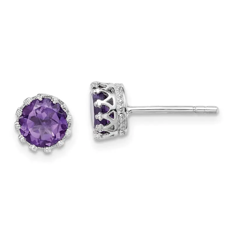 rhodium-plated-polished-amethyst-post-earrings-ss