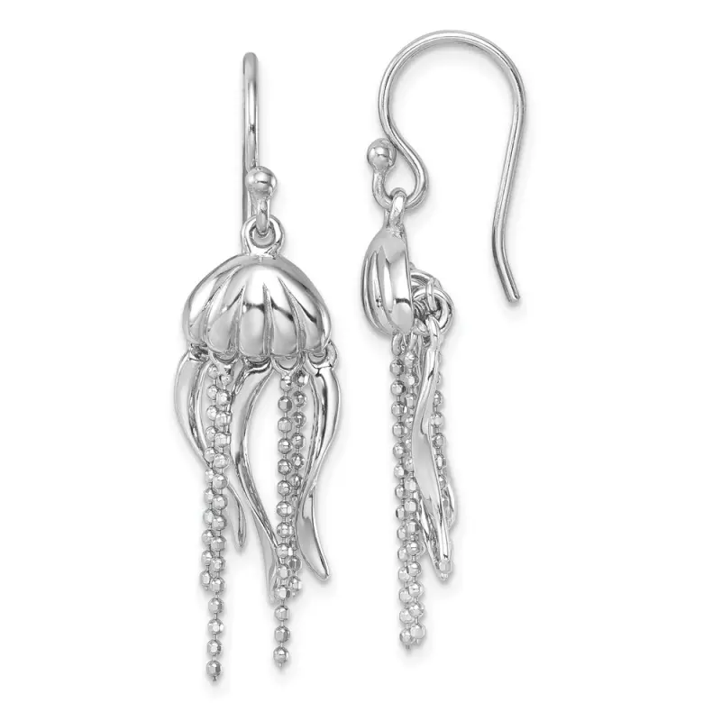 Rhodium-finished Polished Moveable Jellyfish Dangle Earrings (SS)