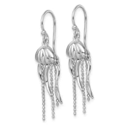 Rhodium-finished Polished Moveable Jellyfish Dangle Earrings (SS)