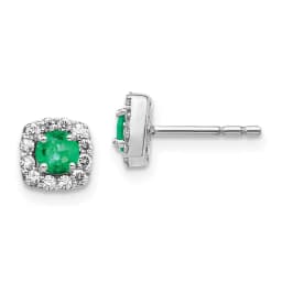 white-gold-diamond-and-emerald-square-halo-earrings