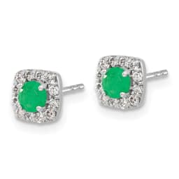 white-gold-diamond-and-emerald-square-halo-earrings