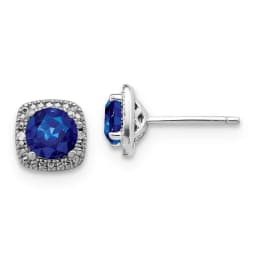 SS Created Sapphire and Diamond Earrings